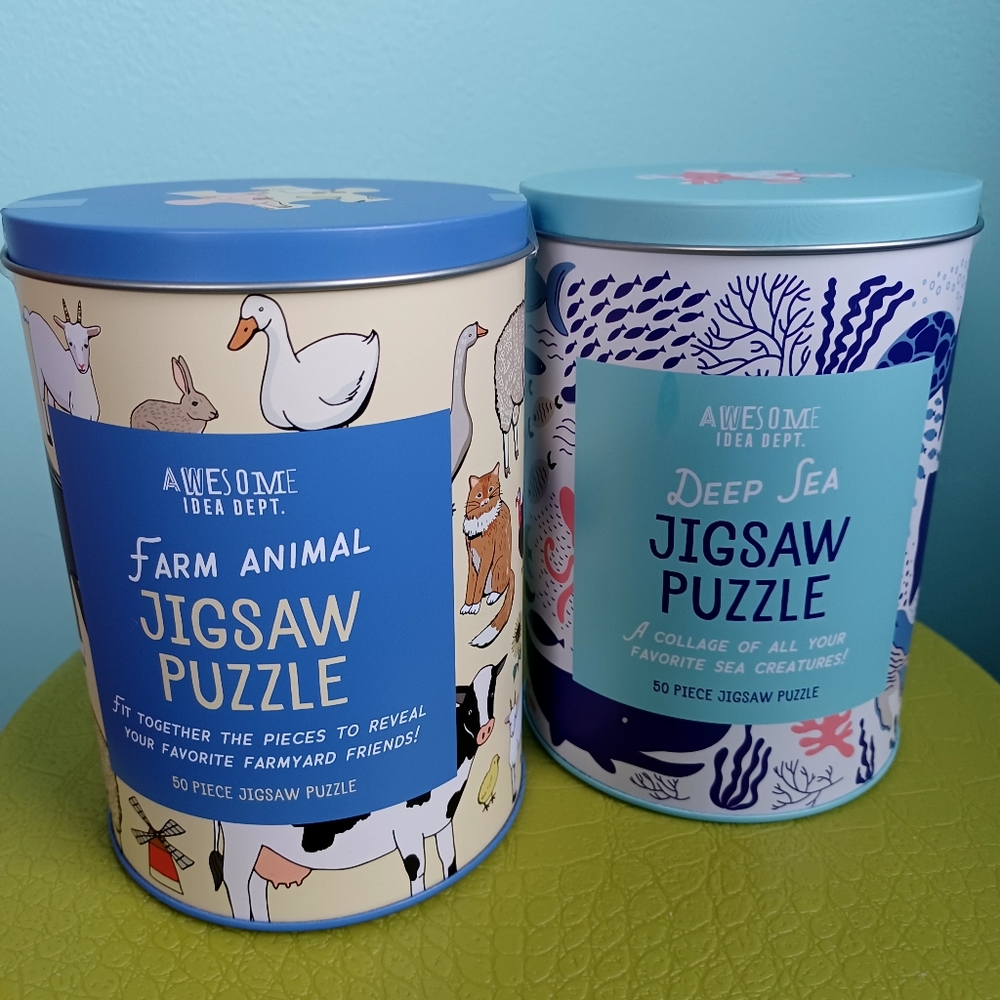 NWT 2 Professor Puzzles in Decorative Tins-1 Deep Sea & 1 Farm Animal